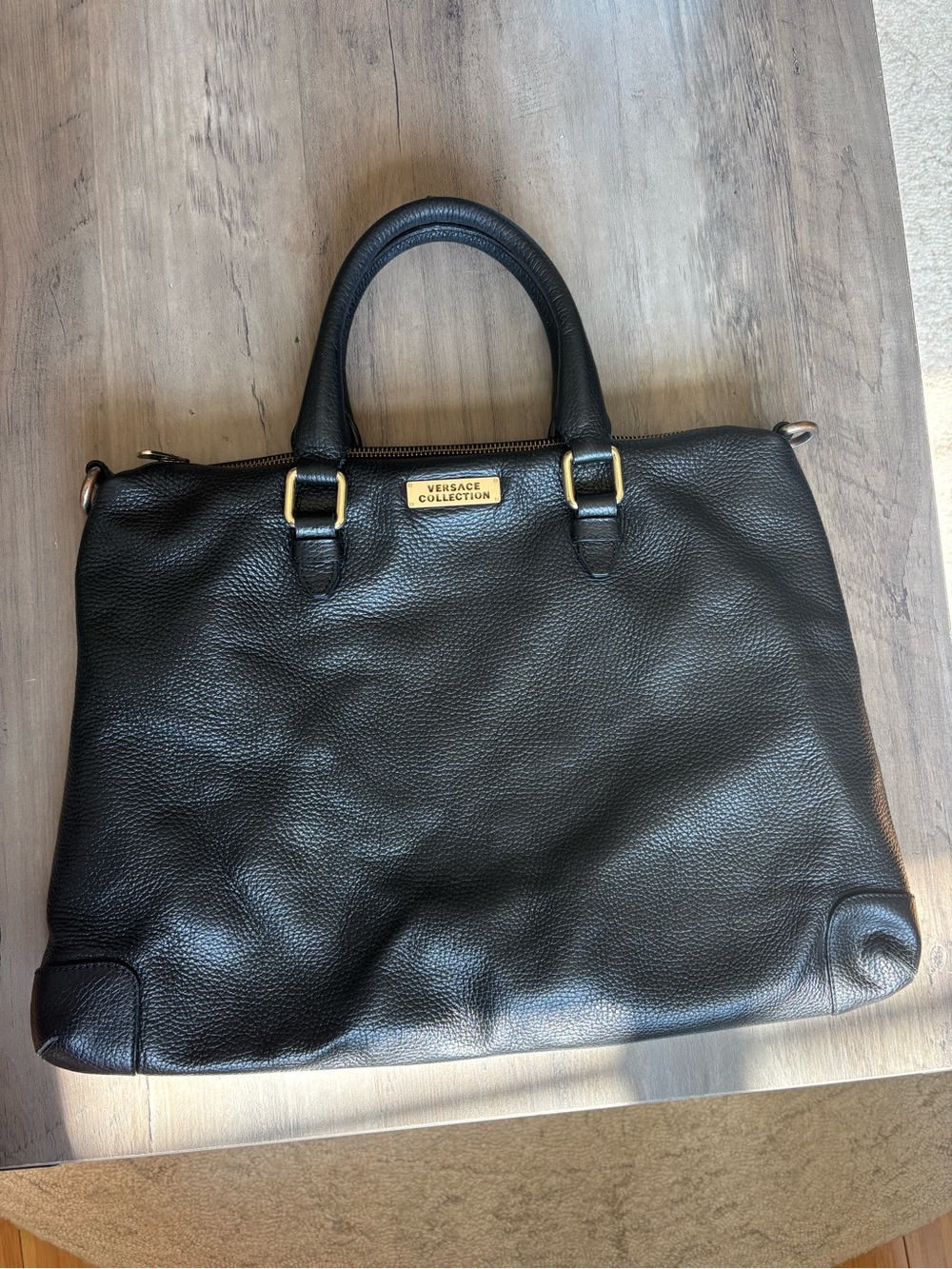 Versace Collection Black Pebbled Leather Tote